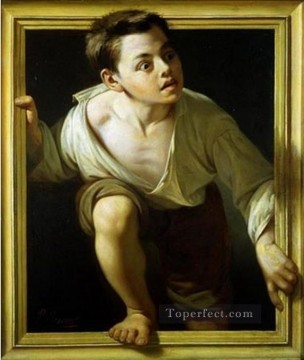 大衆的なファンタジー Painting - 少年は窓をジャンプします ファンタジー
